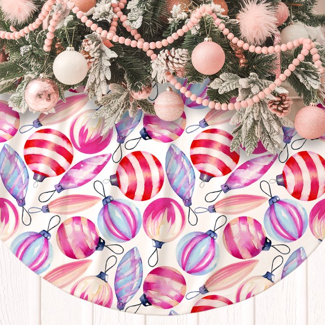 Festive Watercolor Ornaments Christmas  Brushed Polyester Tree Skirt (Creator Uploaded)