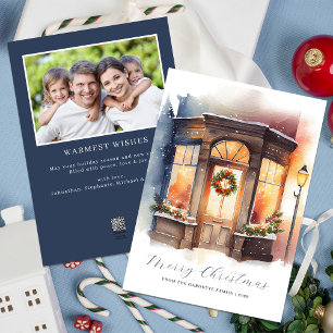 Festive Watercolor Photo Merry Christmas Holiday Card