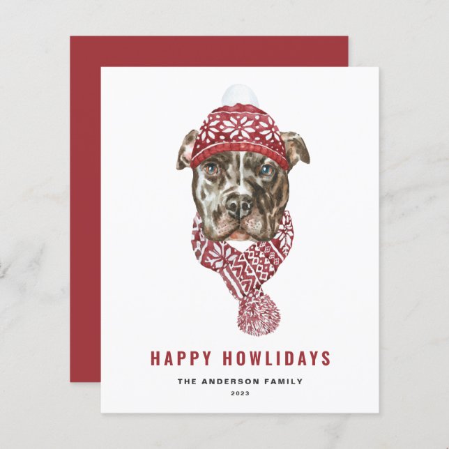 Festive Watercolor Pitbull Happy Howlidays (Front/Back)