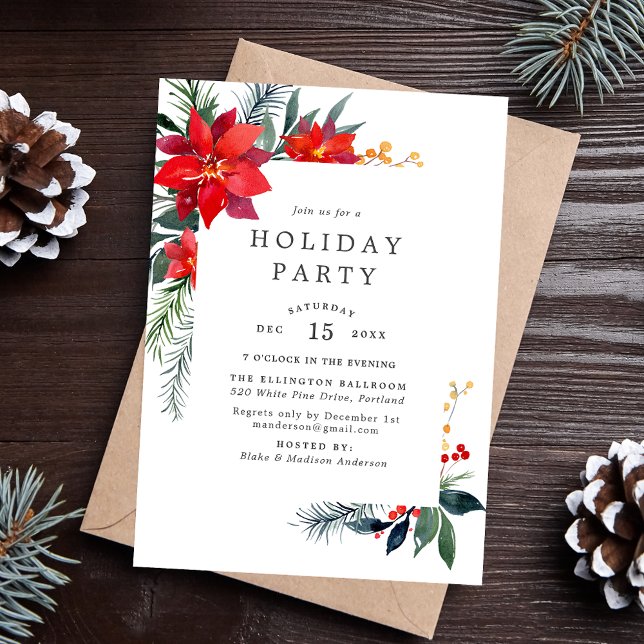 Festive Watercolor Poinsettia Frame Holiday Invitation (Creator Uploaded)