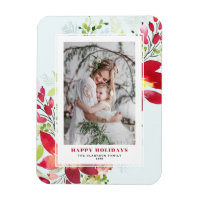 Festive Watercolor Poinsettia Photo Christmas