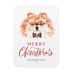 Festive Watercolor Pomeranian Dog Merry Christmas Magnet