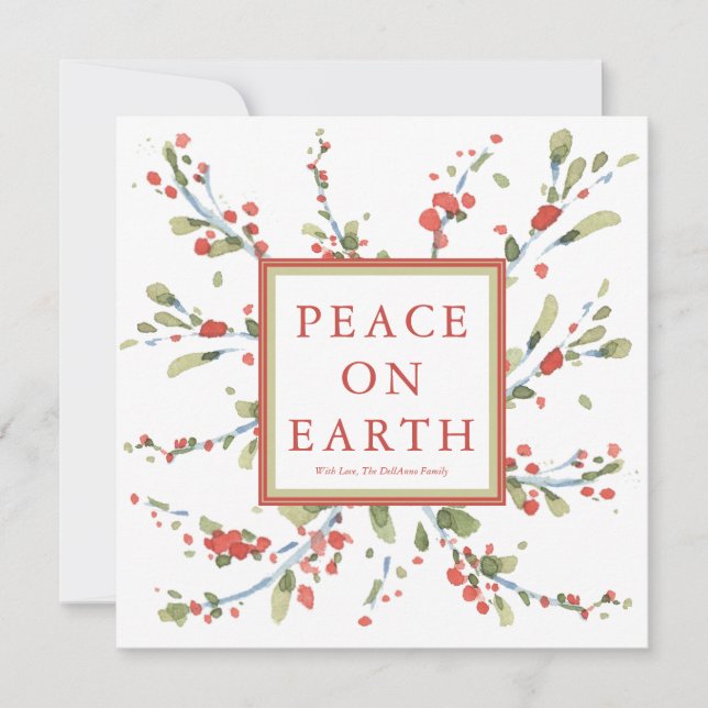 Festive Watercolor Red Berries Winter Greenery Holiday Card (Front)