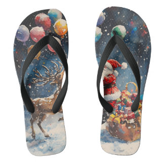 Festive Watercolor Santa Reindeer Colorful Balloon Jandals