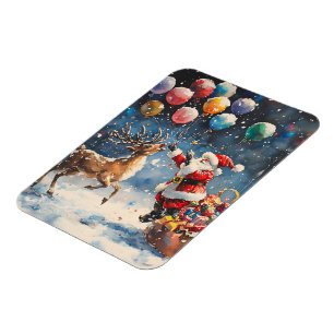 Festive Watercolor Santa Reindeer Colorful Balloon Magnet