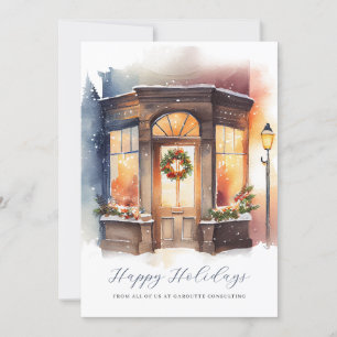 Festive Watercolor Storefront Business Holiday Card