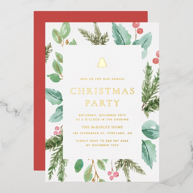 Festive Watercolor Winter Foliage Christmas Party (Front/Back)