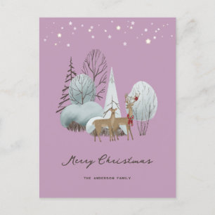 Festive Watercolor Winter Scene Merry Christmas Holiday Postcard