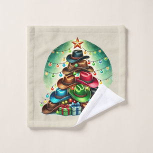 Festive Western Christmas hat tree  Wash Cloth