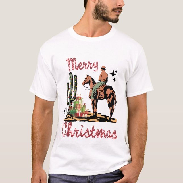 festive Western Christmas Holiday cowboy T-Shirt (Front)