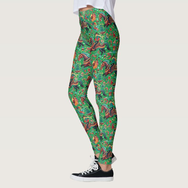 Festive Western Cowgirl Green Christmas Leggings (Left)