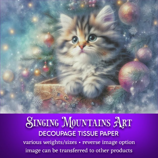 Festive Whimsical Christmas Tree Cat Decoupage Tissue Paper (Creator Uploaded)
