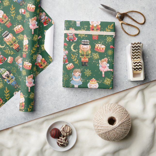 Festive Whimsical Cute Nutcracker Ballet Dolls Wra Wrapping Paper (Crafts)