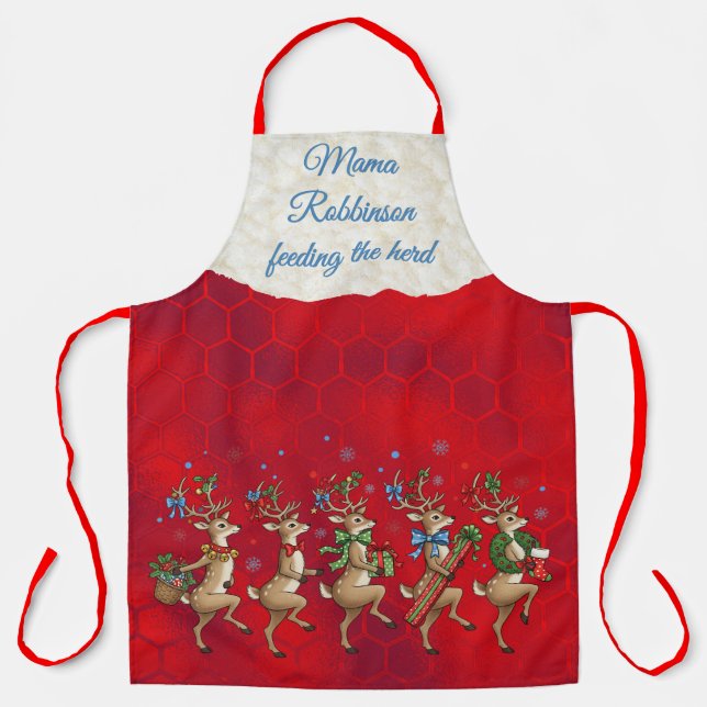 Festive Whimsical Reindeer All-Over Print Apron (Front)
