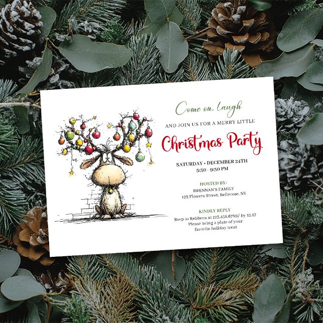 Festive whimsical reindeer Christmas party invite (Festive whimsical reindeer Christmas party invite

)