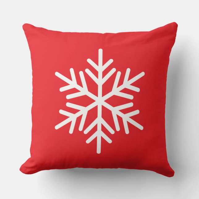 Festive White Alpine Snowflake On Christmas Red Cushion (Front)