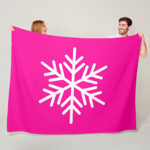 Festive White Alpine Snowflake On Peppermint Pink Fleece Blanket