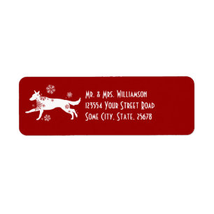Festive White and Red Snow Dog Return Address