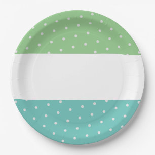 Festive White Dots Light Teal Sage Green Stripes Paper Plate