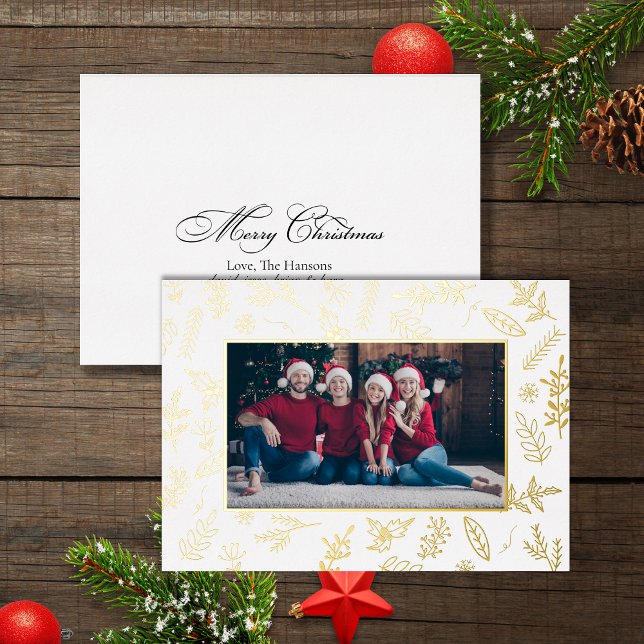 Festive White Gold Christmas Botanicals Photo Card (Creator Uploaded)