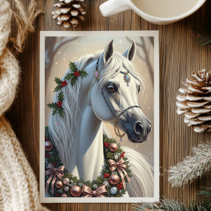 Festive White Horse Custom Christmas Holiday Card