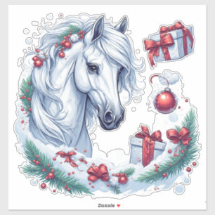 Festive White Horse Head With Red Bridle