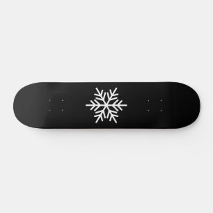 Festive White Nordic Snowflake Black Background Skateboard