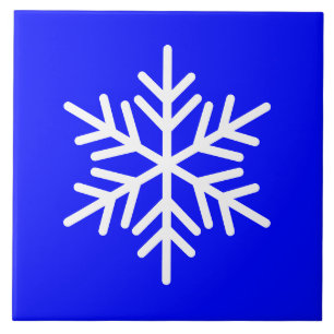 Festive White Nordic Snowflake On Bold Royal Blue Tile