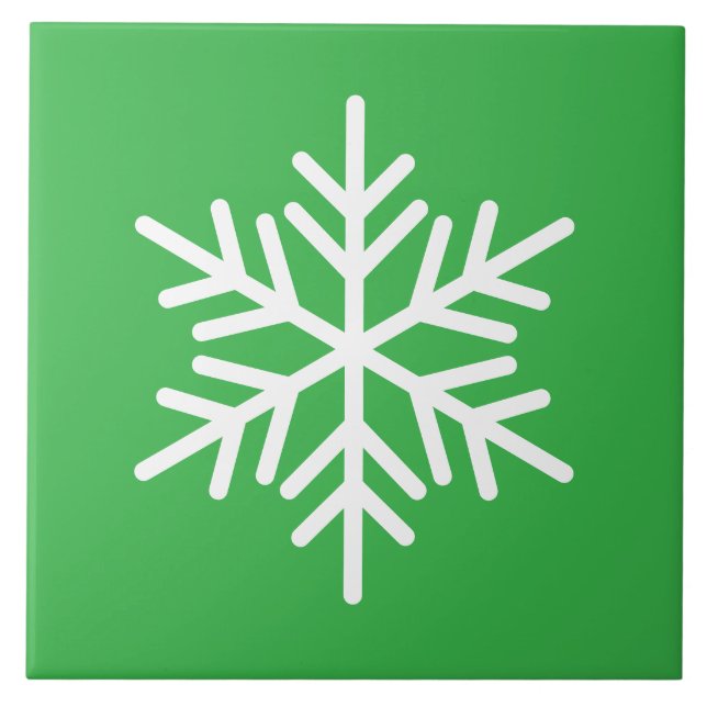 Festive White Nordic Snowflake On Bright Green Tile (Front)