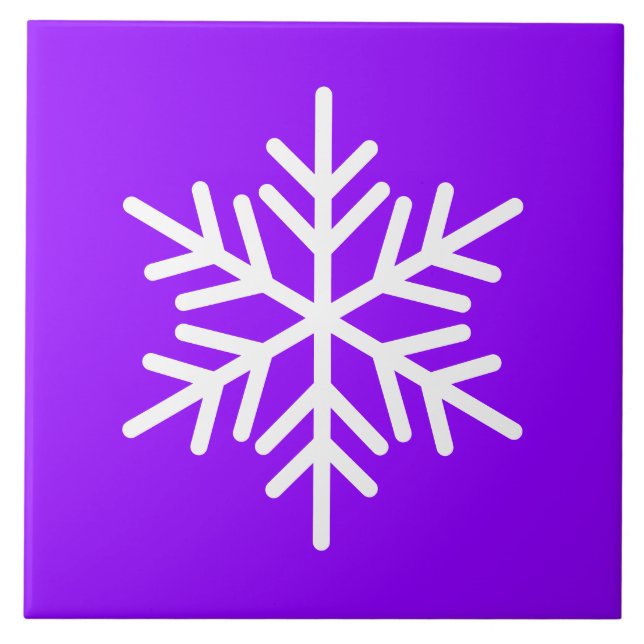 Festive White Nordic Snowflake On Bright Purple Tile (Front)