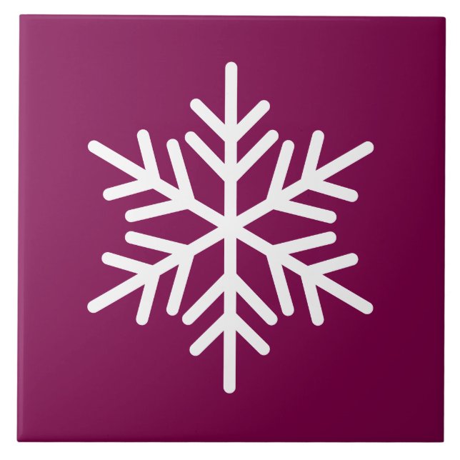 Festive White Nordic Snowflake On Burgundy Red Tile (Front)
