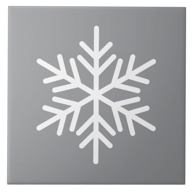 Festive White Nordic Snowflake On Modern Grey Tile (Front)