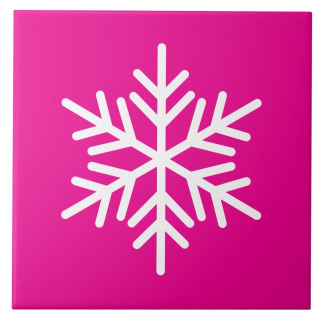 Festive White Nordic Snowflake On Peppermint Pink Tile (Front)