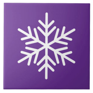 Festive White Nordic Snowflake On Royal Purple Tile