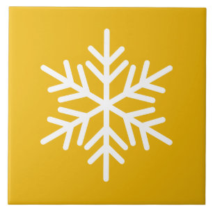 Festive White Nordic Snowflake On Yellow Orange Tile
