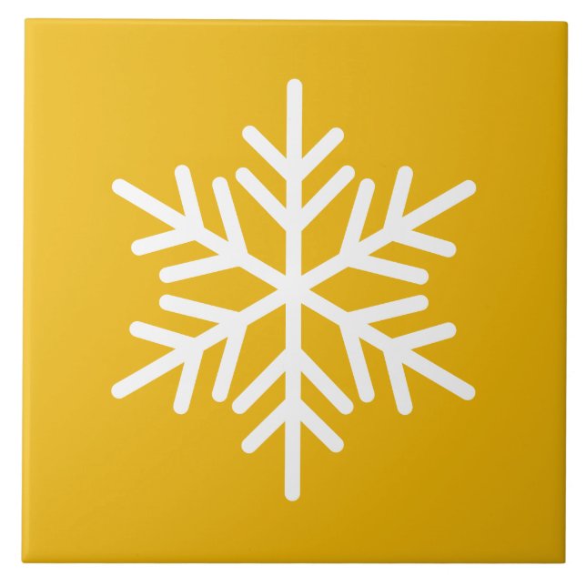 Festive White Nordic Snowflake On Yellow Orange Tile (Front)