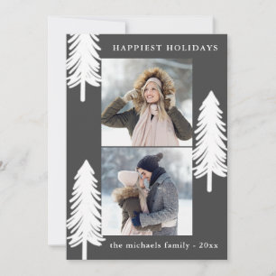 Festive White Pine Trees Two Photo Holiday Card