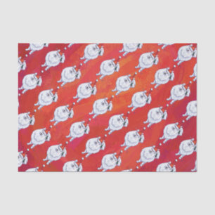 Festive White Pomeranian Pup Pattern on Red Tissue Paper