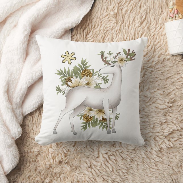 Festive white reindeer Christmas pillow (Blanket)