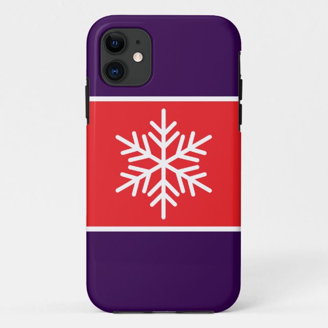 Festive White Snowflake Bright Red Purple Stripes Case-Mate iPhone Case (Back)