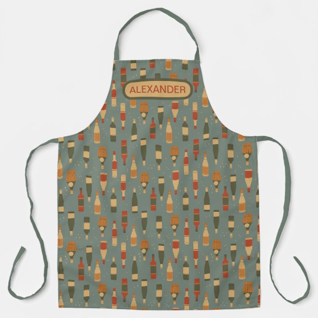 Festive Wine Bottles Personalise Apron (Front)