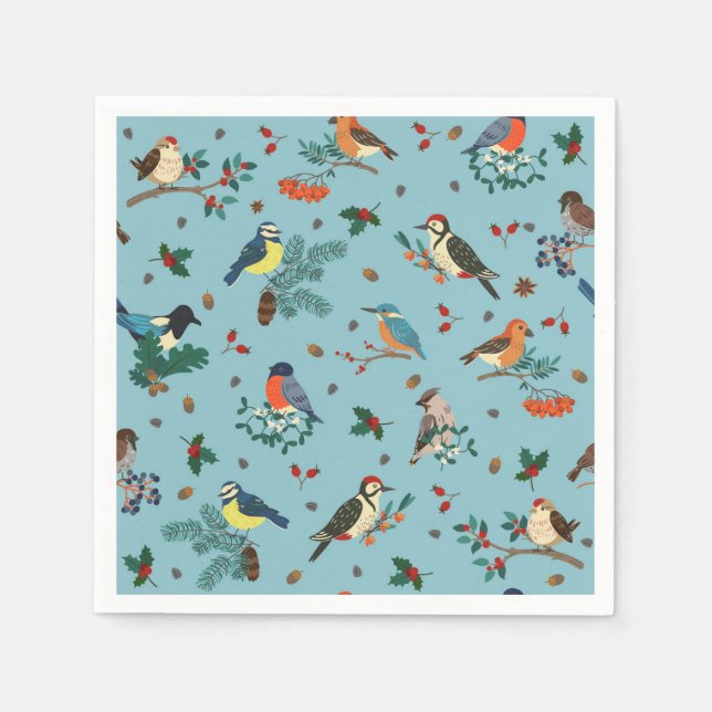 Festive Winter Birds Christmas Pattern Napkin (Front)