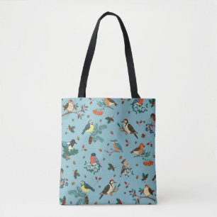 Festive Winter Birds Christmas Pattern Tote Bag