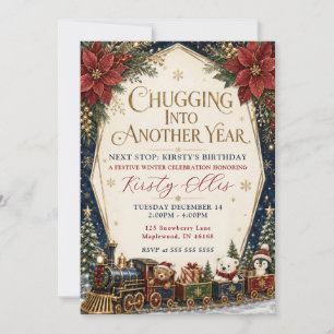 Festive Winter Birthday Train Invitation