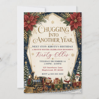 Festive Winter Birthday Train Invitation