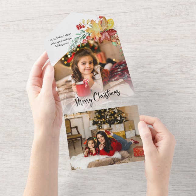 Festive Winter Botanical Calligraphy Photo All In One Invitation (Tearaway)