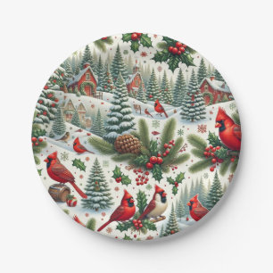 Festive Winter Cardinals Paper Plate