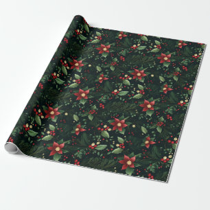Festive Winter Christmas Floral Gift Wrap