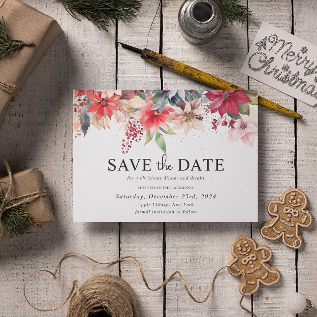 Festive Winter Christmas Florals Holiday Party Save The Date (Creator Uploaded)
