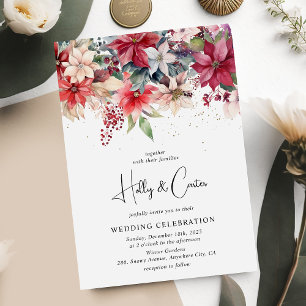 Festive Winter Christmas Florals Wedding Invitation